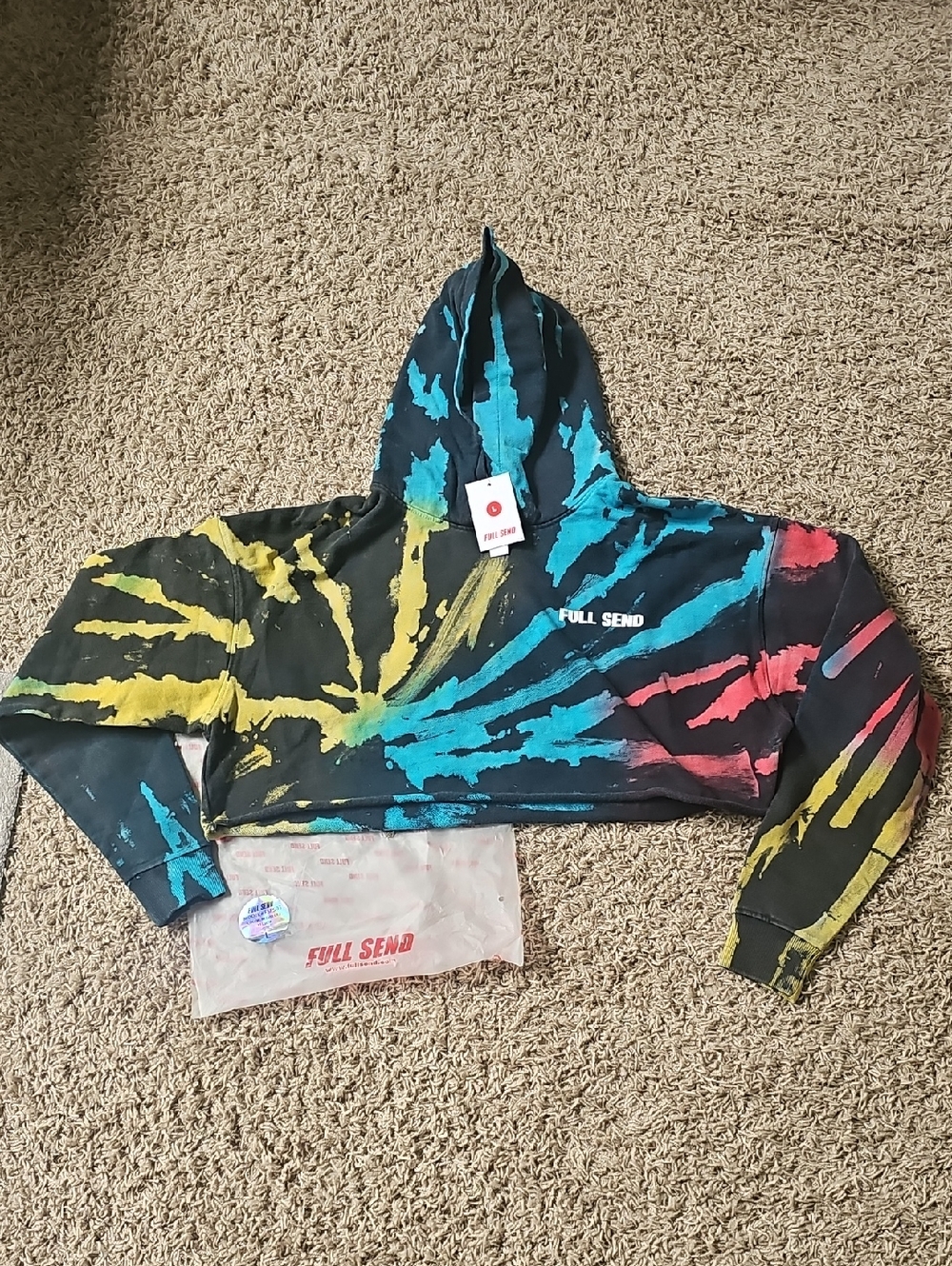NWT Full Send Hoodie Cropped Tie Dye Graphic Large Boxy Fit Nelk
